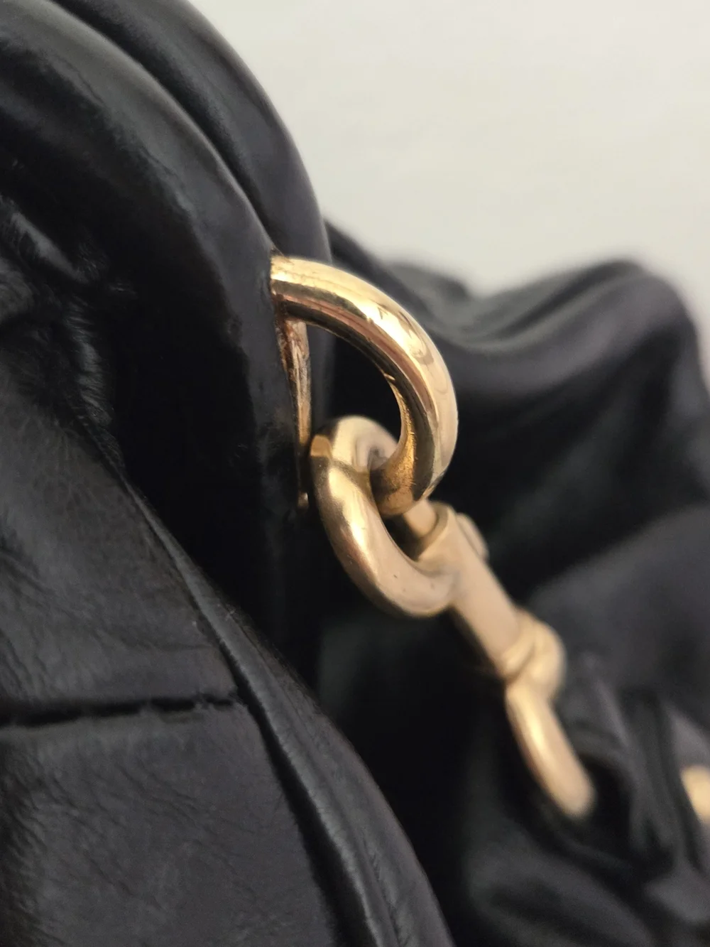 Black Quilted Leather Satchel with Gold Chain